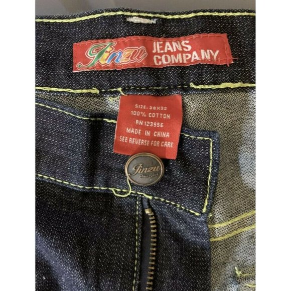 Jinzu Denim Mens Size 38 X 32 Sword Pockets Embroidered Baggy Loose Hip Hop Blue - Picture 2 of 7